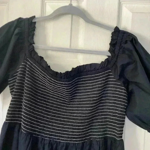 NWT  Old Navy Black midi Flowy Dress  XL Smocked Off the shoulder Puff Sleeve - Picture 9 of 11